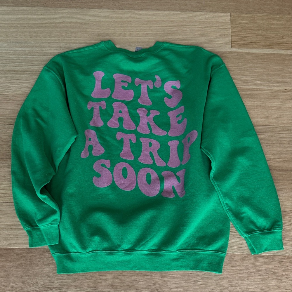 Green Sweatshirt with Pink Graphic